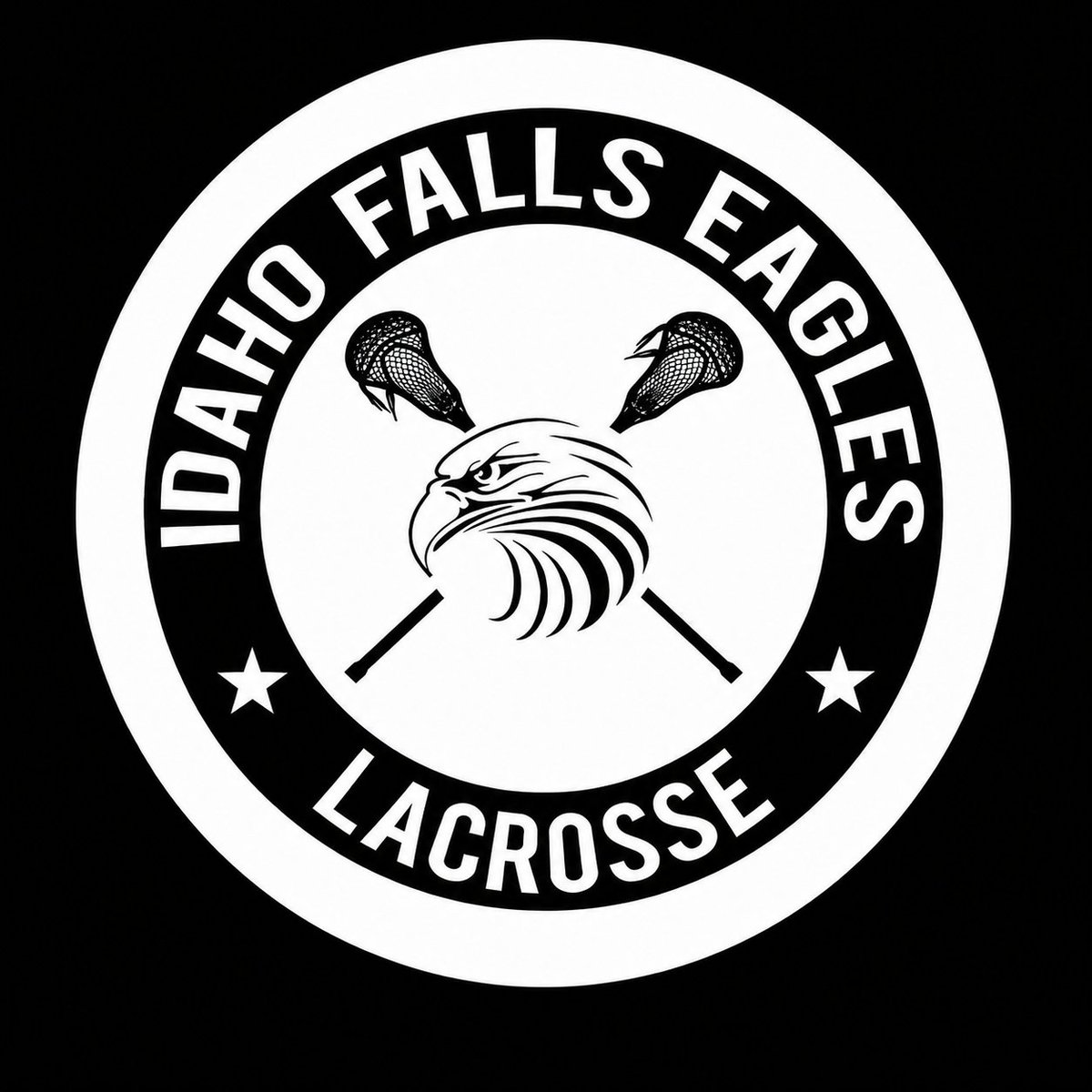 Idaho Falls Eagles Lacrosse logo featuring an eagle head with crossed lacrosse sticks